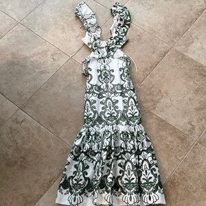 ZARA Green and White Backless Dress